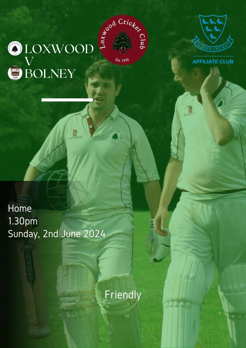 This weekend we have a break from the league and we host <a href="/BolneyCC/">Bolney Cricket Club</a> in a Friendly at Home. A new fixture we are looking forward to. 

🏏 <a href="/BolneyCC/">Bolney Cricket Club</a> 
📍 Home
🕰️ 1.30pm

#loxwood #westsussex #cricket