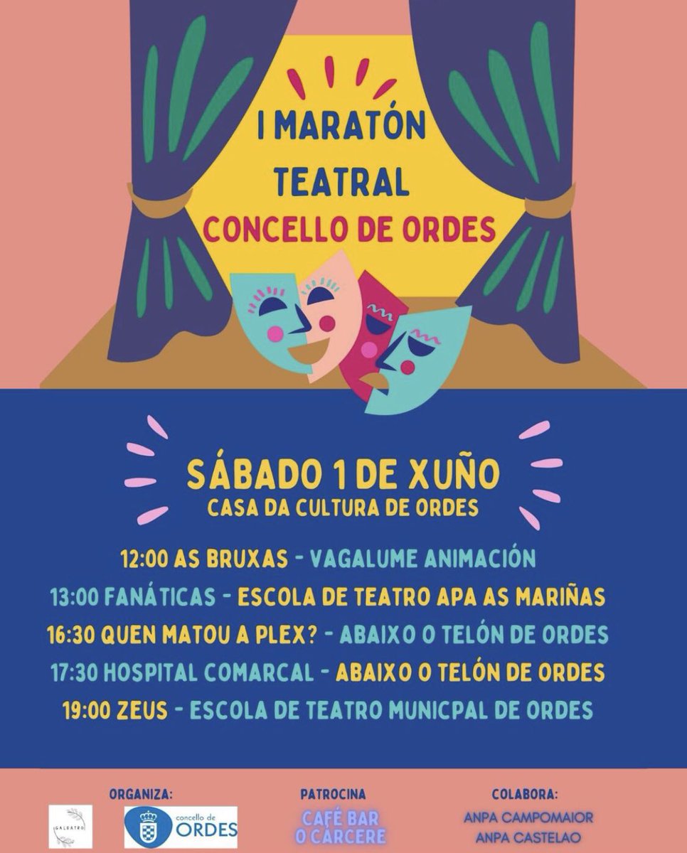 🎭 Hoxe é o I Maratón Teatral na Casa da Cultura! Animádevos a desfrutar dunha xornada chea de talento!