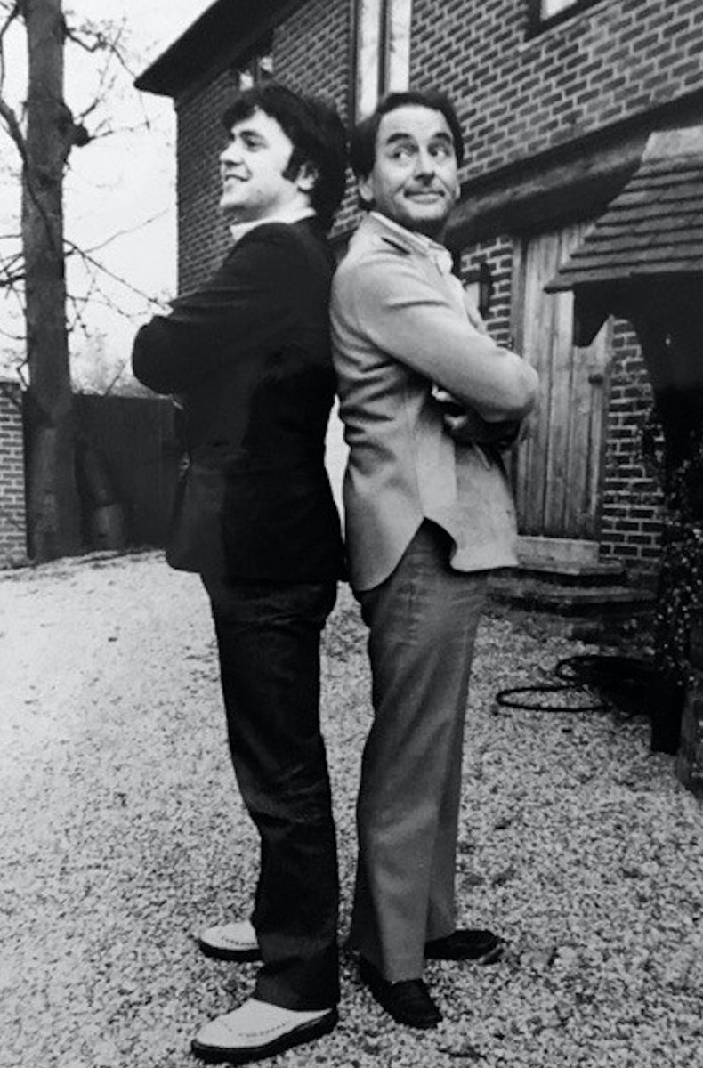 Me & birthday boy Bob Monkhouse, doing the de rigueur double-act pose outside his house, 1981.