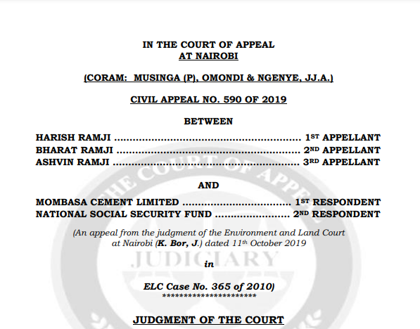 C_NyaKundiH's tweet photo. High Court and Court of Appeal Ruling Ignored as Senior DCI Officers Harass Landowner 

In 2010, Bharat Ramji, Harish Ramji, and Ashvin Ramji purchased a parcel of land from the National Social Security Fund (NSSF).

This prime real estate situated along Mombasa Road Next to the Mombasa Cement factory was a major investment but what began as a promising acquisition soon spiraled into a bitter legal battle marked by fraud, goon invasion, and allegations of corruption within our law enforcement system.

The Ramji family's ordeal started innocuously enough.

They acquired the land legally, receiving the title deed from NSSF.

But as fate would have it, Mombasa Cement Limited, a powerful entity with deep connections, had its sights set on the same land.

In a brazen move, Mombasa Cement deposited money into the NSSF account without any formal agreement or authorization, following which they orchestrated an illegal eviction of the Ramjis using hired goons who not only evicted them but also demolished parts of the boundary wall to amalgamate the property with their own factory premises.

The Ramjis, now dispossessed of their land, sought justice in the High Court at Milimani.

Justice Kossy Bor presided over the case, which seemed straightforward enough given the clear legal ownership documents the Ramjis held but in a surprising turn of events, Justice Bor ruled in favor of Mombasa Cement, validating the company's counterclaims of fraud and improper acquisition against the Ramjis.

The ruling shocked many and was perceived as a glaring miscarriage of justice.

Undeterred, the Ramjis appealed to the Court of Appeal and their persistence paid off.

In Civil Appeal No. 590 of 2019, the appellate judges – Justices Musinga, Ngenye, and Omondi – delivered a scathing critique of the lower court's judgment.

They meticulously dismantled the arguments presented by Mombasa Cement and acknowledged the validity of the Ramjis' title.

The Court of Appeal ordered that the land be restored to the Ramjis and Mombasa Cement evicted.

By March 2024, the property was rightfully back in the hands of its owners which marked a legal victory for the family.

But the victory was short-lived.

Mombasa Cement (leveraging its connections within the corridors of power) launched a retaliatory campaign.

Using its influence, particularly its involvement in constructing police station walls in Mombasa and Nairobi, Mombasa Cement enlisted the help of high-ranking officers within the Directorate of Criminal Investigations (DCI) and reportedly hatched a plan to reverse the Court of Appeal's decision.

The strategy was to use their authority to harass and intimidate the Ramji family in an attempt to coerce them into relinquishing their land once more.

The summonses came swiftly.

Bharat, Harish, and Ashvin Ramji were repeatedly called in for questioning by the DCI.

Under relentless pressure, they turned to the judicial system for protection.

Kiambu High Court became their refuge.

On 24th April 2024, Bharat Ramji, Harish Ramji and Ashvin Ramji obtained crucial judicial review orders from the Kiambu High Court which were signed by Hon. Lady Justice Dorah Chepkwony. 

These orders were issued to restrain the Directorate of Criminal Investigations (DCI) and the Inspector General of Police from arresting or harassing the Ramji family. 

The application was certified as urgent.

Court granted leave to the Ramjis to file a substantive judicial review application which allowed them to formally challenge the actions of the DCI and the Inspector General of Police.

The leave granted operated as a stay, meaning that any actions by the DCI or the Inspector General of Police to arrest or harass the Ramjis were temporarily halted pending the hearing and determination of the substantive judicial review 

The matter was set for mention on 20th June 2024 to confirm compliance with the court orders and to ensure that the judicial process was being followed correctly.

DCI and Inspector General of Police were given seven days upon service of the court orders to file their response to the judicial review application.

Despite having been served with orders restraining the arrest via Kiambu High Court Judicial Review Case No. HCJR/E010/2024, Wilhelm K. Kimutai (emboldened by his connections and a misplaced sense of invincibility) continued his campaign of harassment, ignoring the High Court's orders and further complicating the Ramji family's efforts to reclaim their property.

In their detailed judgment, the Court of Appeal judges found substantial flaws in the initial trial court's handling of the case.

They pointed out several key misdirections.

The appellate court noted that the trial judge had disregarded crucial evidence regarding the assignment of the suit property from Golden Terrace to the Ramjis.

"The learned judge failed to appreciate and give effect to the provisions of section 23 (1) of the Registration of Titles Act," the Court of Appeal stated.

The Court of Appeal also underscored the indefensibility of the Ramjis' title, stating, "There was no dispute that they were the registered proprietors of the suit property." The judges criticized the trial court for not recognizing this legal fact.

Addressing the clerical error in the transfer documents, the Court of Appeal clarified, "It is obvious that there was a clerical error in the preparation of the transfer document in making reference to LR No. 11895/48 when the subject matter in the entire transfer was LR No. 11895/50."