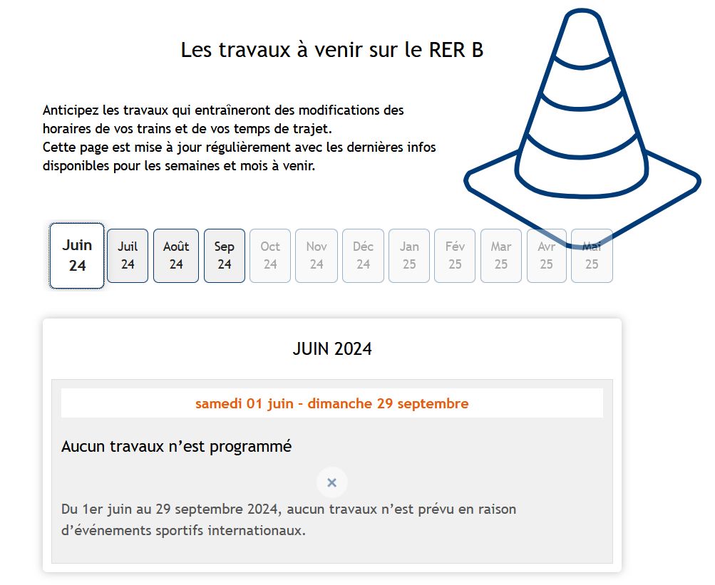 Sur le RER B, il n'y a désormais aucune fermeture pour travaux jusqu'à fin septembre (moratoire lié aux JOP) Mieux vaut en profiter, les coupures pour travaux seront de retour cet automne, au nord comme au sud