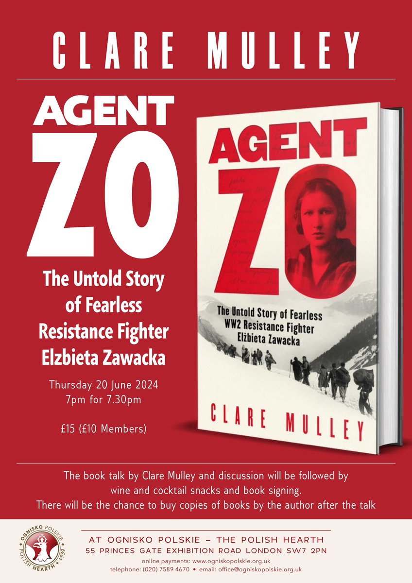 20.6.24 - <a href="/claremulley/">clare mulley</a> presents a talk on “Agent Zo” - Clare’s long-awaited book on Elżbieta Zawacka, the only woman “Cichociemna” (Silent Unseen) who jumped in occupied Europe during WW2

£15 non-Members • £10 Members
Pop-up bookshop- <a href="/nomadbooks/">Nomad Books</a> 

🎟️👇
ogniskopolskie.org.uk/events/clare-m…
