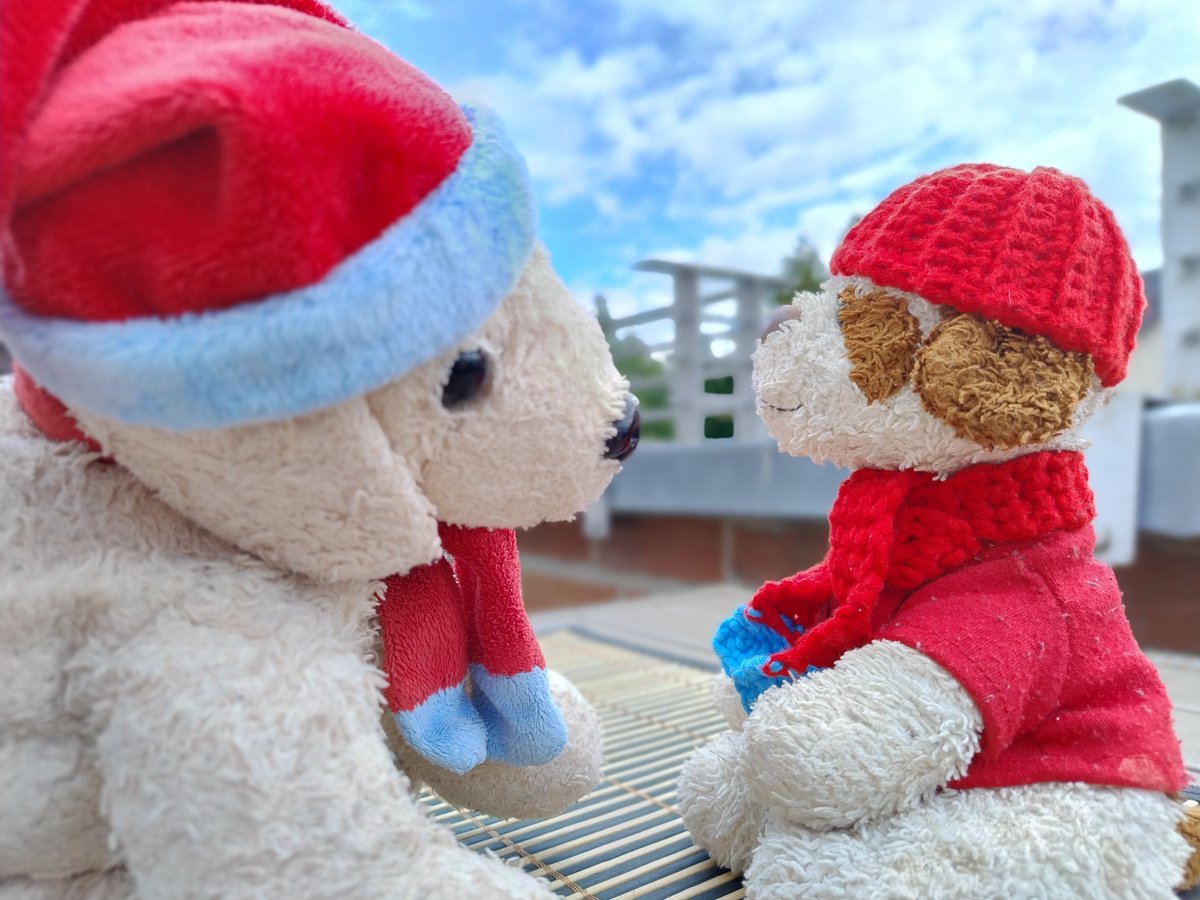 "Und überhaupt, Flecki, was hast du denn da an?!"
"Du hast doch schon immer einen Schal und eine Mütze, Onkel Hundi! Und weil ich keine gehabt haben tu, hat unser Mensch Häkeln gelernt und mir auch ne Mütze und einen Schal gehäkelt!"
"Hmmm... sehr kleidsam. Schöne Farbe!"