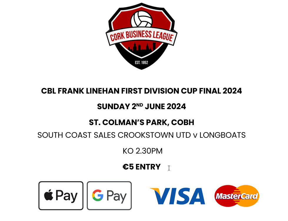 Standard Fee of €5 for tomorrow's cup final! @CrookstownUtdfc v @LongboatsFC Gates Open @ 1.30pm Remember: The Marathon is taking place in the morning, with the Tunnel closed to motor vehicles during the race. An alternative route to Cobh, is to use the Cross River Ferry