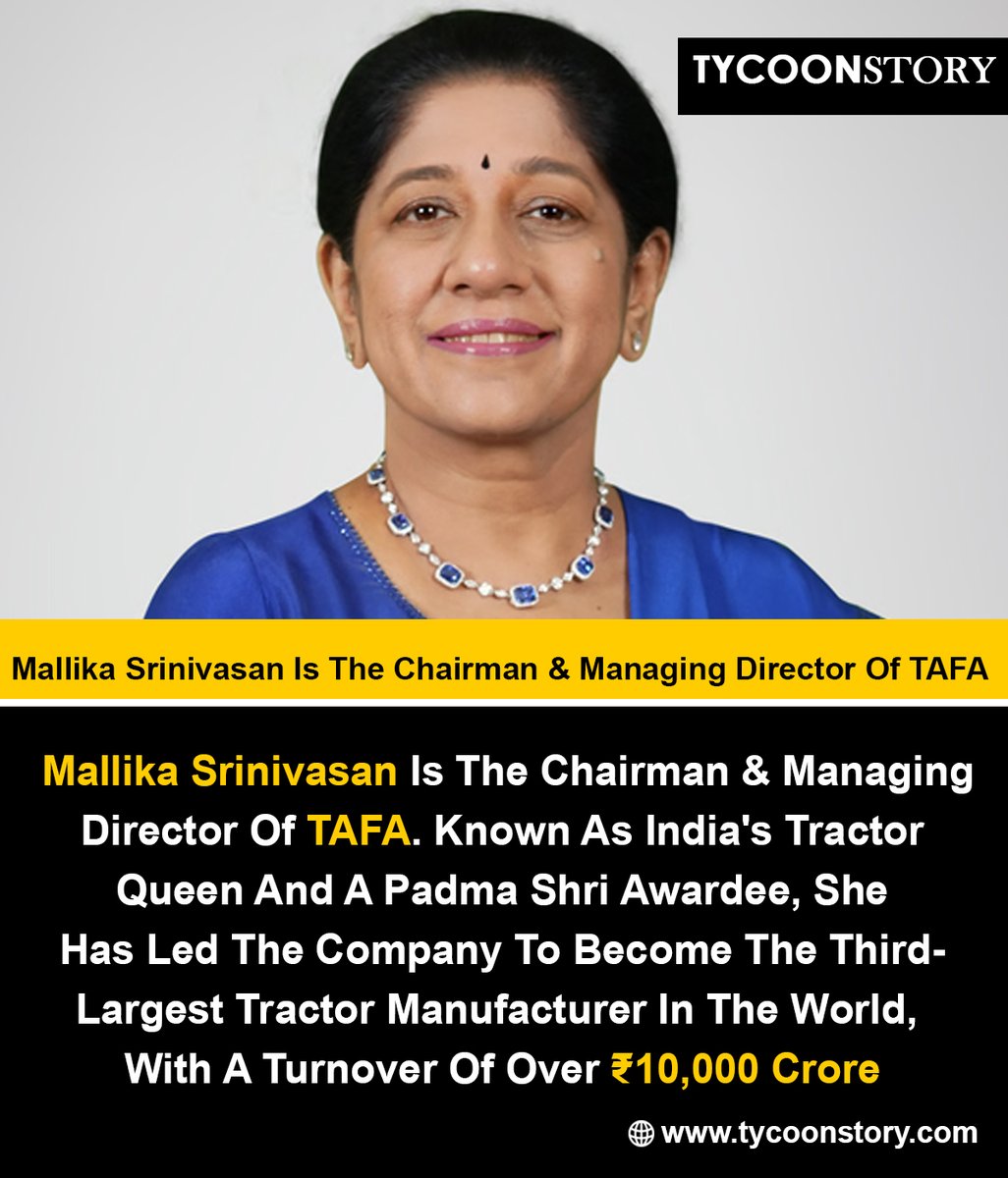 Mallika Srinivasan Is The Chairman & Managing Director Of TAFA

#MallikaSrinivasan #TAFAChairman #TAFA
#WomenLeaders #Leadership #CorporateIndia
#BusinessLeaders #IndianBusiness #ManagingDirector
#WomenEmpowerment 

tycoonstory.com