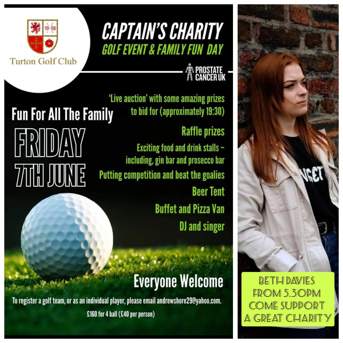 BethMusic12's tweet photo. I'm happy to announce. I will be playing at Turton Golf Club on Friday 7th at 5.30 pm for the Captain's Charity Fun Day for Prostrate Cancer UK.
Please come down to support a great cause. https://t.co/AsbQerNtTy