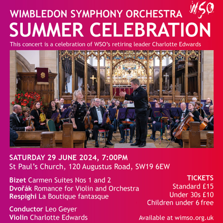 📢Countdown to our Summer Celebration📢
 
Join us to celebrate Charlotte Edwards in her last ever concert as WSO's leader – a position held since 1980!

<a href="/Leo_Geyer/">Leo Geyer</a> returns to conduct #Dvořák, #Bizet, #Respighi.

Sat June 29th, 7pm. 

Tickets: wimso.org.uk
