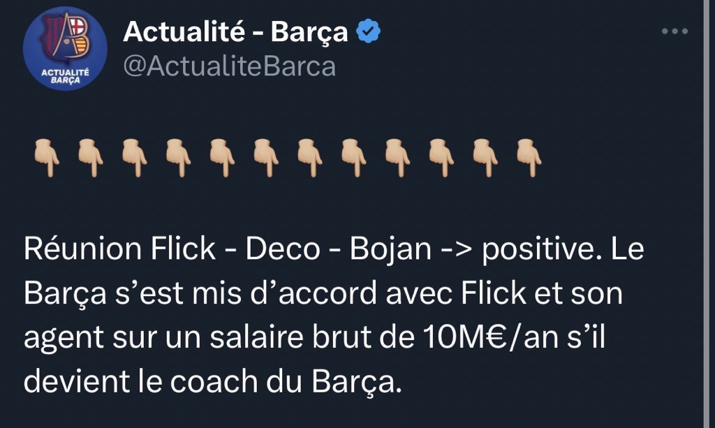 Le salaire de Flick est de 9-11M€ bruts annuels selon Plettenberg. Il y a une dizaine de jours: ✅