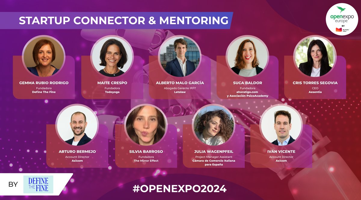 Tus sesiones mentoring en <a href="/OpenExpoEurope/">OpenExpo Europe</a> by <a href="/mypublicinbox/">MyPublicInbox</a> con l@s mejores profesionales <a href="/Gemurris/">Gemma Rubio</a>, <a href="/maitecrespo/">Maite Crespo</a> , Alberto Malo, <a href="/SukaBal/">Suca Baldor</a> , <a href="/aesentia_design/">Cris Torres</a> , <a href="/arturob82/">Arturo Bermejo</a> , <a href="/SilviaBarroso/">Silvia Barroso</a> , Julia Wagenpfeil, <a href="/_ivanvicente_/">Iván Vicente Viota</a> 
Info en hilo 🧵 openexpoeurope.com/es/openexpo-eu…
#OPENEXPO2024