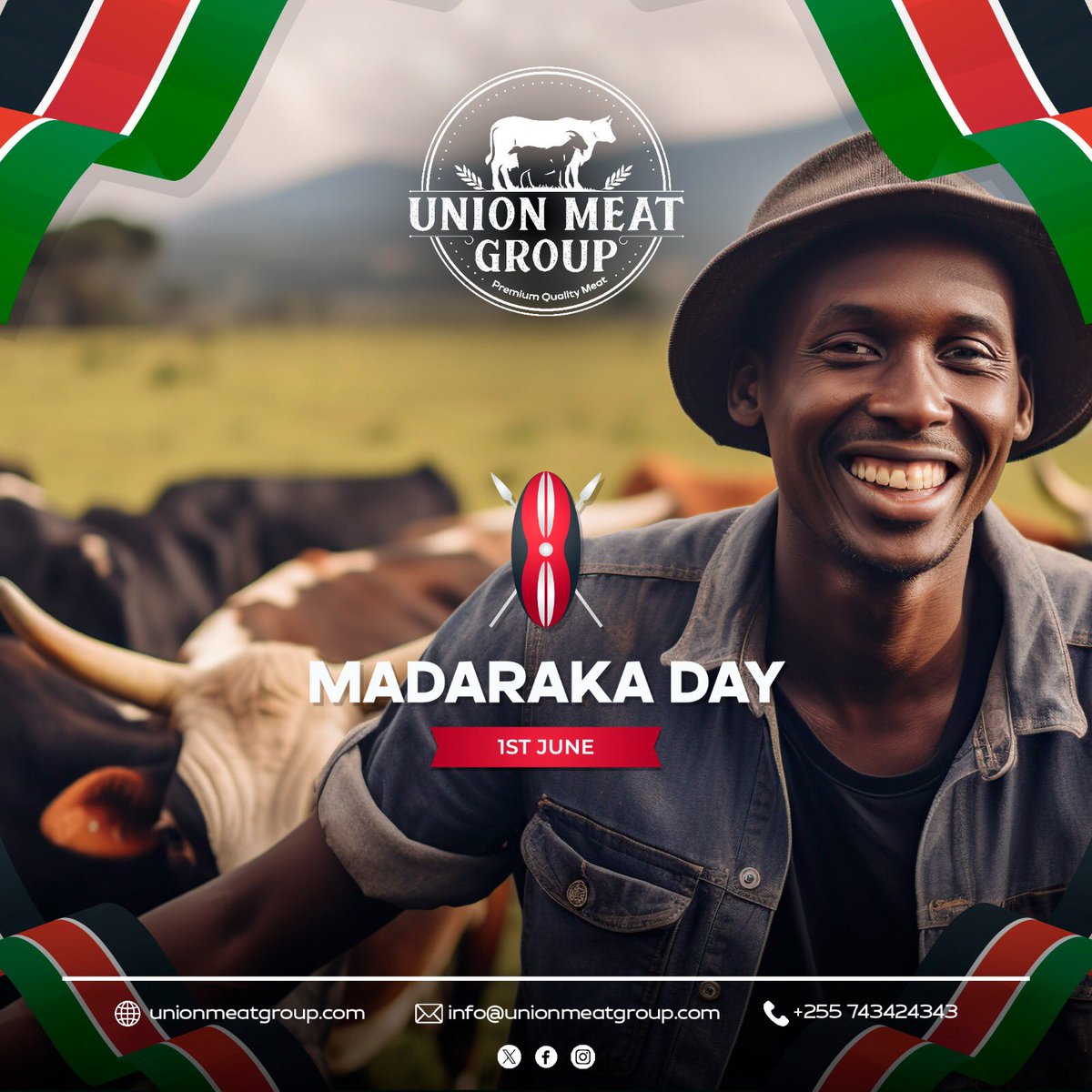 unionmeatgroup's tweet image. Happy Madaraka Day to our friends and partners in Kenya! 🇰🇪 At Union Meat Group, we celebrate your journey to self-governance and the enduring spirit of progress and independence. Here's to a future of continued growth and collaboration! #MadarakaDay #UnionMeatGroup #Kenya