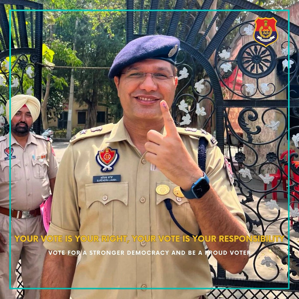 SSP Hoshiarpur Sh. Surendra Lamba, IPS, cast his right to vote at Zilla Parishad Office Hoshiarpur today. He urges all eligible voters to exercise their right to vote!

#VoteToday #YourVoteMatters #LokSabhaElections2024 #NoVoterToBeLeftBehind #VoteWithConfidence
