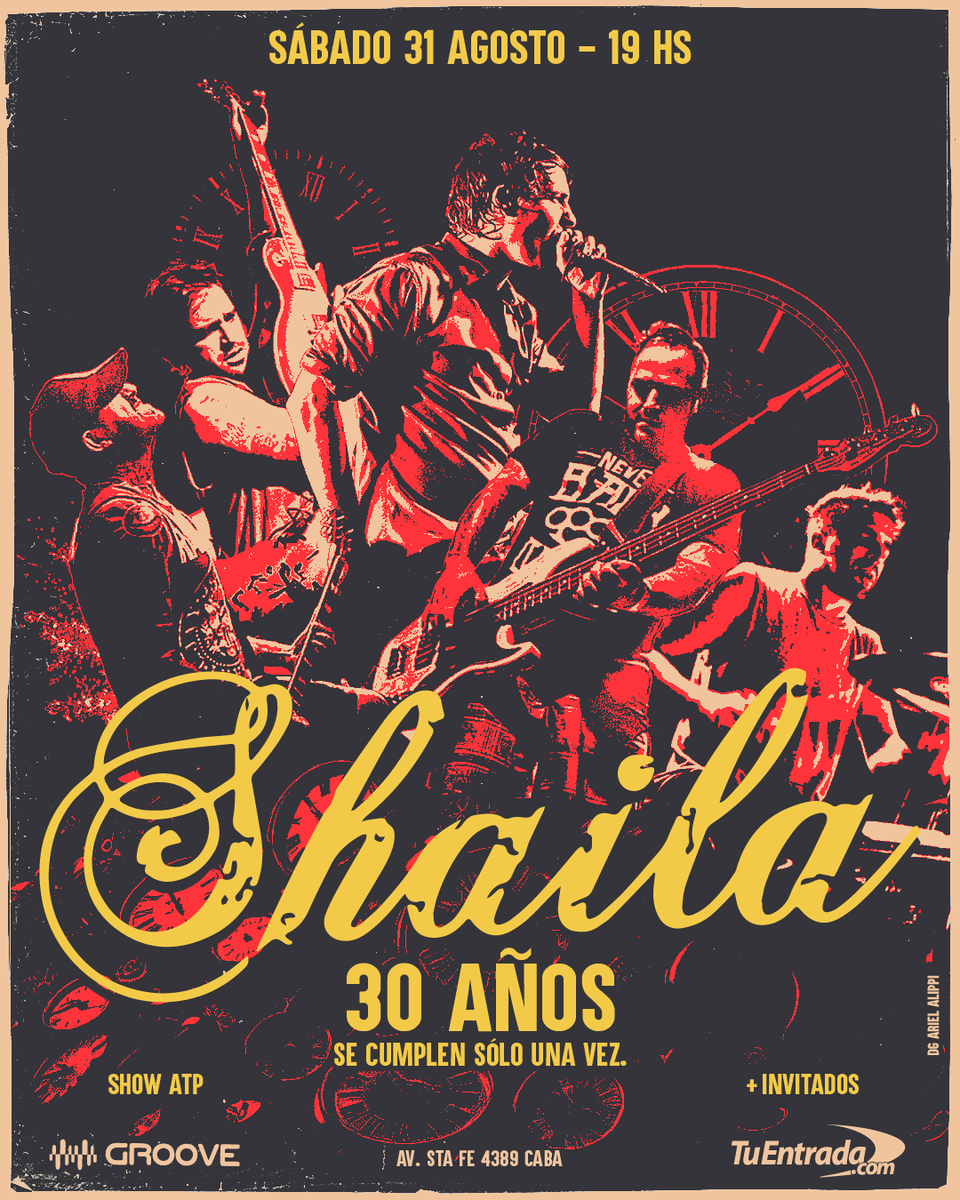 Shaila 1994 ~ 2024
30 AÑOS SE CUMPLEN SOLO UNA VEZ
*
Sáb 31 agosto - 19hs
Groove <a href="/PalermoGroove/">GROOVE Oficial</a>
Primera preventa desde lunes 3 de junio 11hs por sistema <a href="/tuentrada/">TuEntrada.com</a>
*
Corre la voz a tu amigx shailerx, será una noche única, de muchos reencuentros
*
#shaila30años #punkrock  #hcpunk
