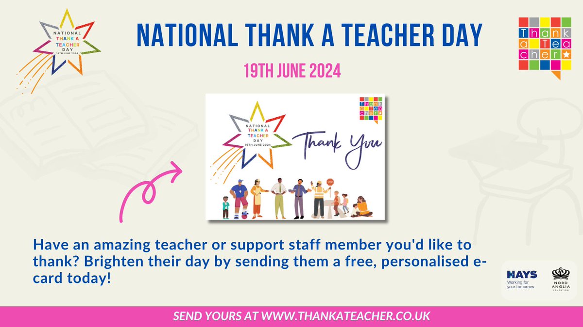 Introducing our 2024 National Thank a Teacher Day card! 💌 When you send a teacher or support staff member a card, they'll be receiving this special design! Is there someone extraordinary you would like to thank? Send a free e-card on our website now: bit.ly/3ygP5vw