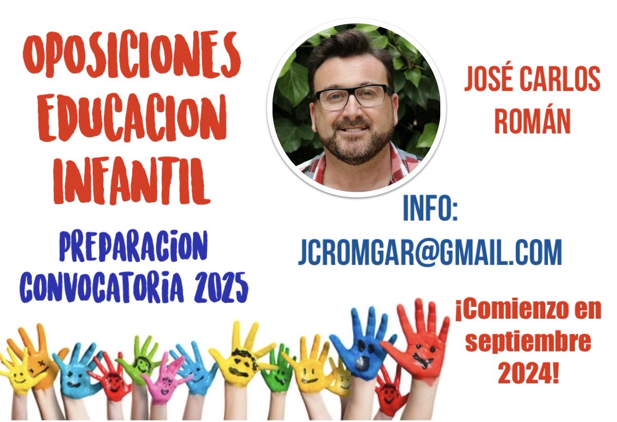 Voy a a abrir un grupo para la preparación presencial (en Sevilla) de las oposiciones de Educación Infantil en 2025.
Si quieres información, escríbeme un mail y te contestaré con toda la info.