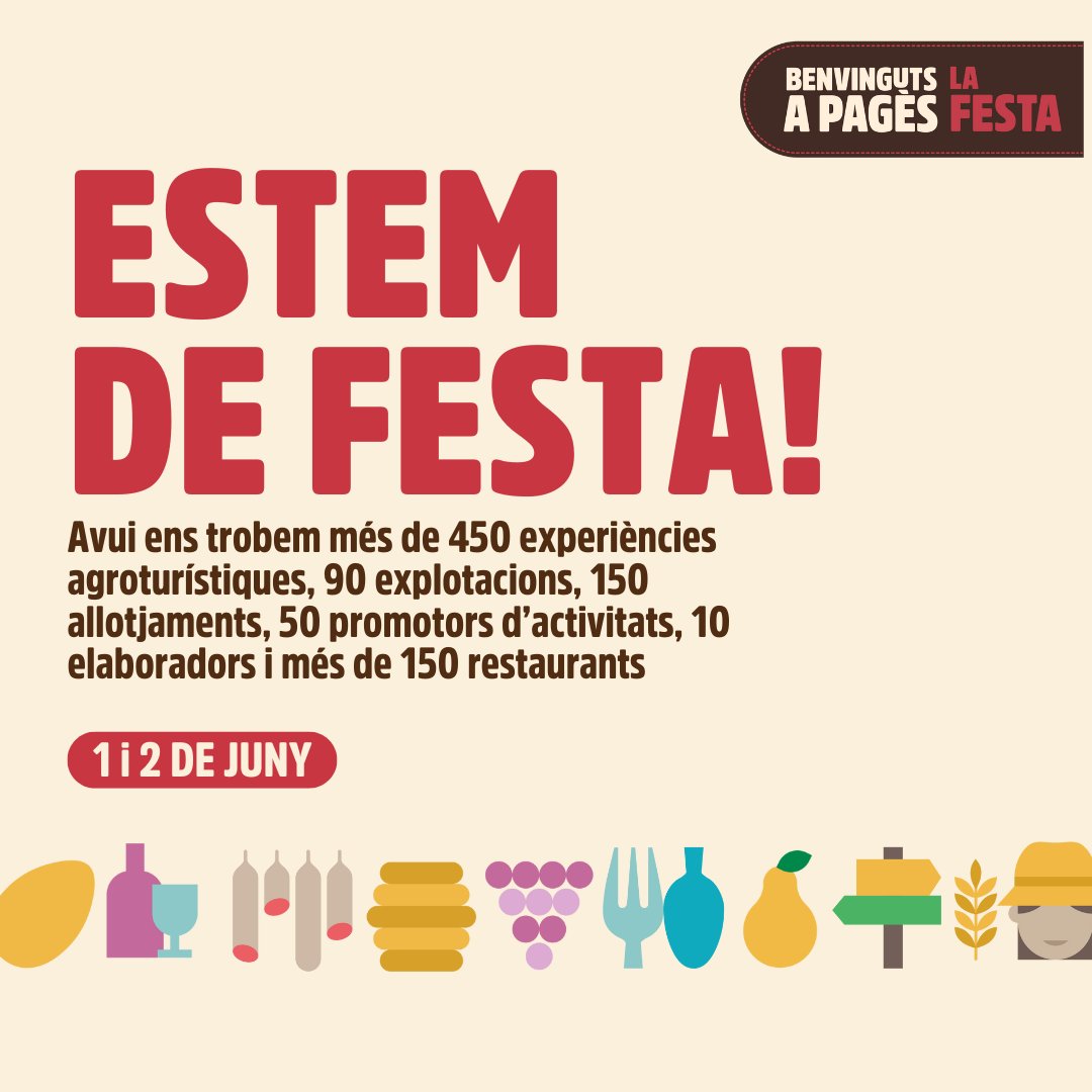 BenvingutsPages's tweet photo. 📣 La Festa ja és aquí! 📣
Avui descobrirem de prop la importància del sector primari del nostre país, la tasca de les persones que s’hi dediquen i l’origen dels productes que consumim 🧺
👨🏼🌾Reserva ara👉https://t.co/igNoCdVsM6
#BAP2024 #SocPages #SocPagesa #LaFestadelaPagesia https://t.co/8O6luFPcoY