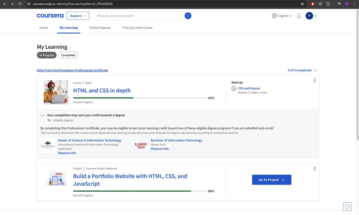 1 month into my certified HTML &amp; CSS course with <a href="/Meta/">Meta</a> <a href="/MetaforDevs/">Meta for Developers</a> in <a href="/coursera/">Coursera</a> 🚀 Nailed HTML tags, attributes, elements ✅ Progressing steadily at 45% as I explore CSS. Ready to shape the web! 💻 #HTML #CSS #LearningJourney
#webdevelopment 
#buildinpublic 
#learninpublic