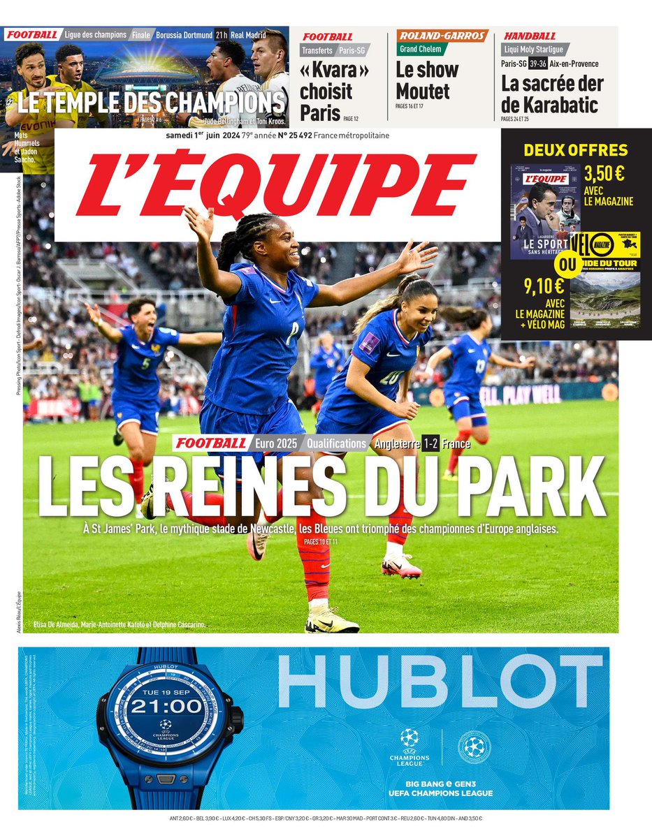 clem_reporter's tweet photo. La Une du journal L'Équipe. 😍

L’équipe de France féminine est à l’honneur. 👏🏼💙🤍❤️

📸 @lequipe https://t.co/nHPEQYX698