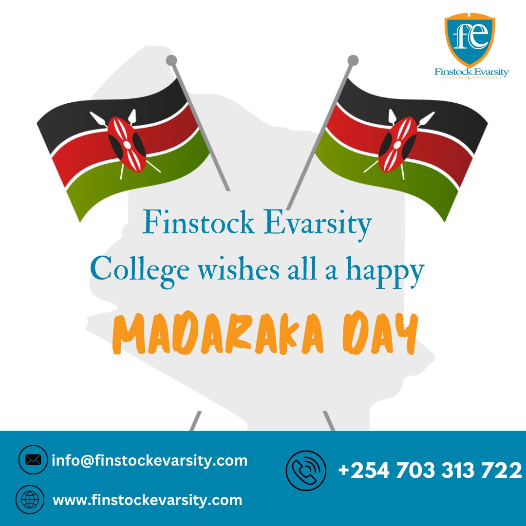 evarsity's tweet image. Finstock Evarsity College wishes everyone a Happy Madaraka Day
For more information:
Visit our website: finstockevarsity.com
Email: info@finstockevarsity.com
Calls: +254 703 313 722
#madarakaday #learnfromhome #courses #nationalholiday #MadarakaDay2024 #finstockevarsitycollege