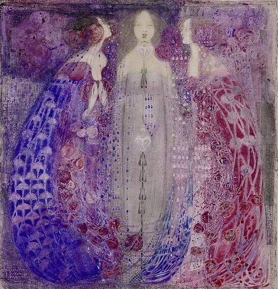 womensart1's tweet image. Margaret Macdonald Mackintosh, The Three Perfumes, 1912, Glasgow School artist who was believed to have influenced Klimt #womensart
