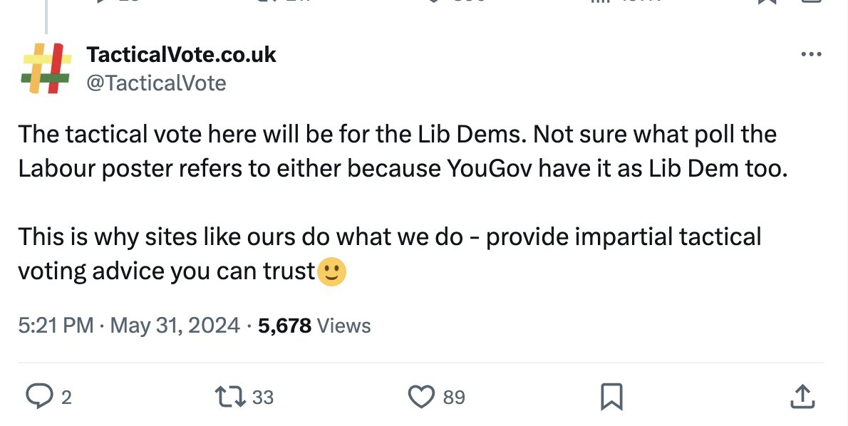 HammondWatch (@hammondwatch) on Twitter photo Well, this is awkward. Labour tell people in Wimbledon to use <a href="/TacticalVote/">TacticalVote.co.uk</a> to decide who to vote for. <a href="/TacticalVote/">TacticalVote.co.uk</a> then Tweets that it's the LibDems. Well, this is awkward. Labour tell people in Wimbledon to use <a href="/TacticalVote/">TacticalVote.co.uk</a> to decide who to vote for. <a href="/TacticalVote/">TacticalVote.co.uk</a> then Tweets that it's the LibDems.