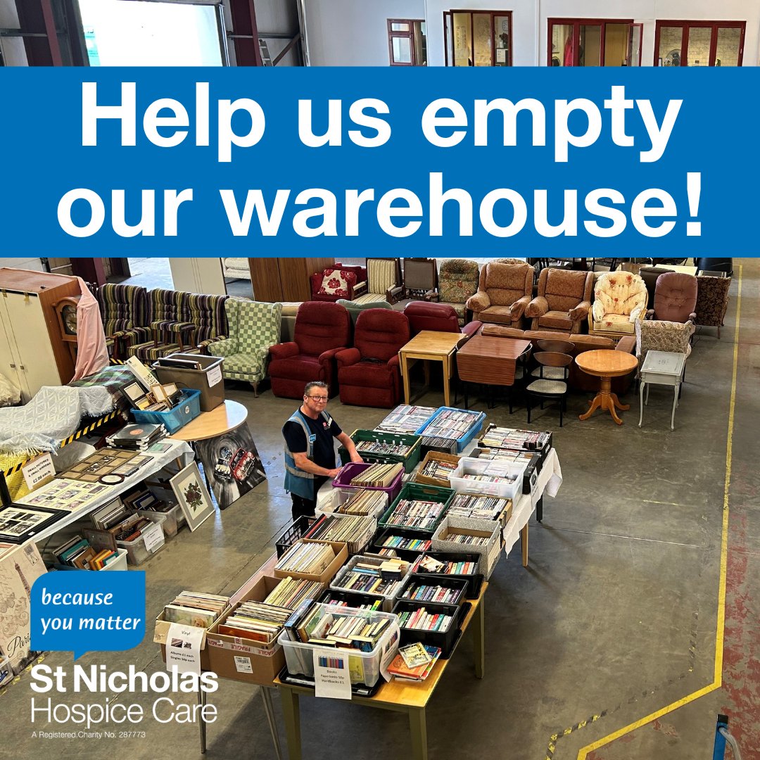Our Donation Centre is open for today's sale, which will be our last one. Pop along between 9am and 1pm to browse our range of pre-loved goods. All sensible offers will be considered and all furniture is priced at £10 or under. You'll find us on Chapel Pond Hill.