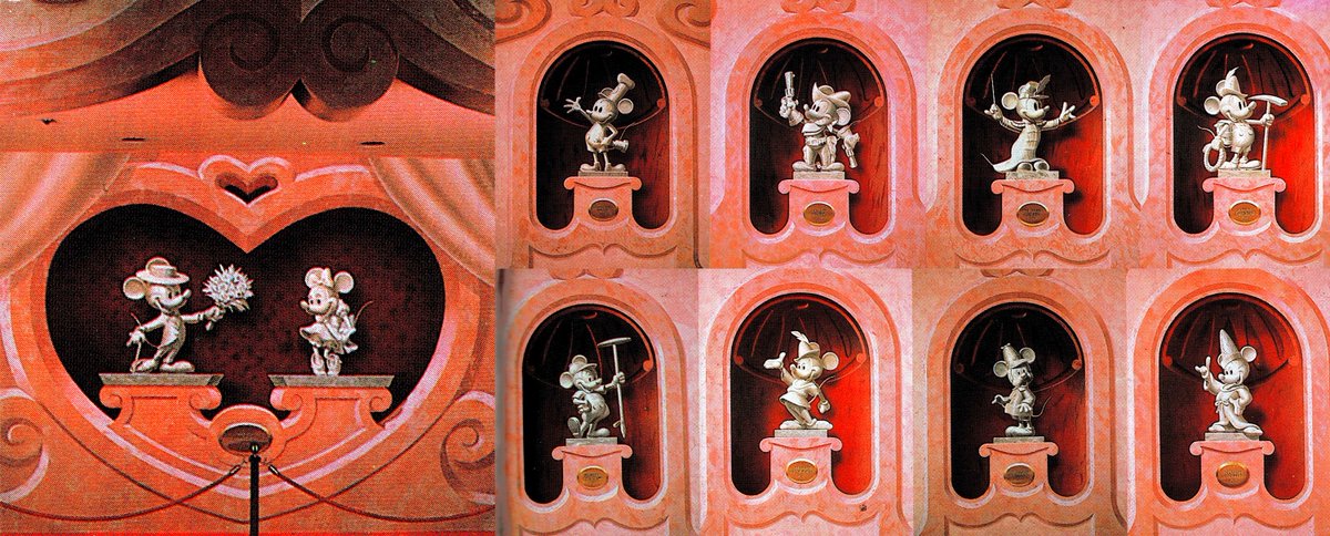 TDL「ミッキーマウス・レビュー」(1983～2009年)
待ち合いロビーにあった壁画 

ミッキーがこれまで演じた代表的な役柄を立体的に表現🎞️

#TDR_history #Fantasyland