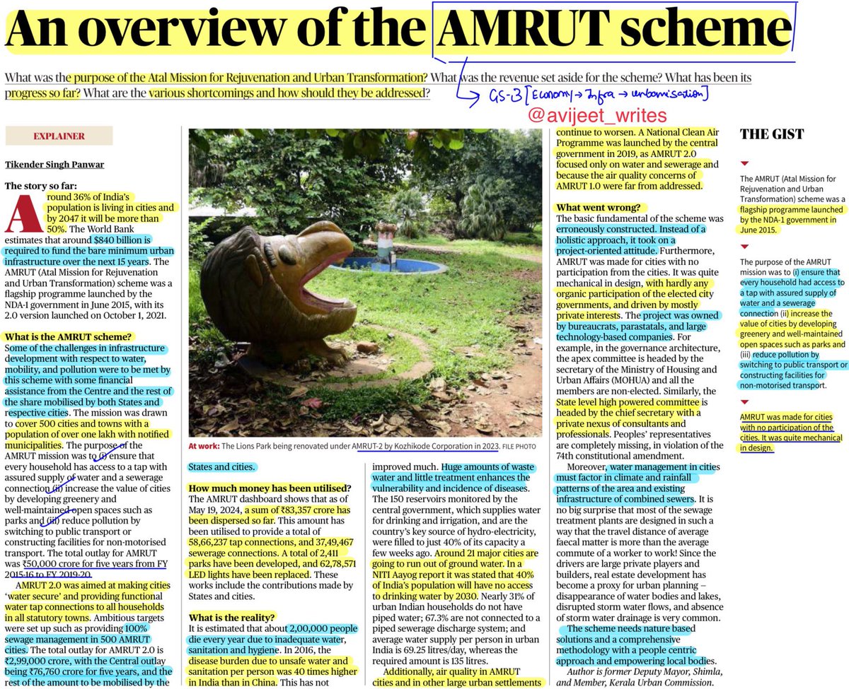 ✅AMRUT scheme

- What are its components?
- What are its shortcomings?

Read this for better clarity.