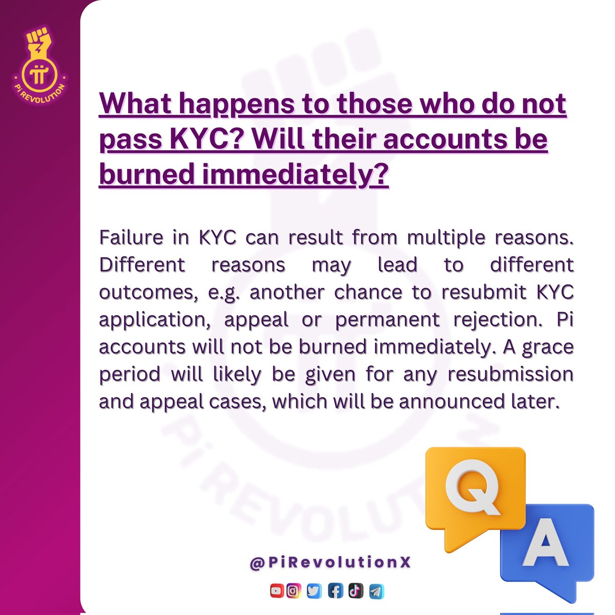 PiRevolutionX's tweet photo. KYC Alert: Mistakes happen! 🔄In #PiNetwork, failed KYC doesn't mean immediate burn. Various reasons may occur, each with different outcomes. A grace period for resubmission and appeals will be granted, details announced later. Let's navigate this process together! 🛡️🌐 https://t.co/V8XRF6cLDz