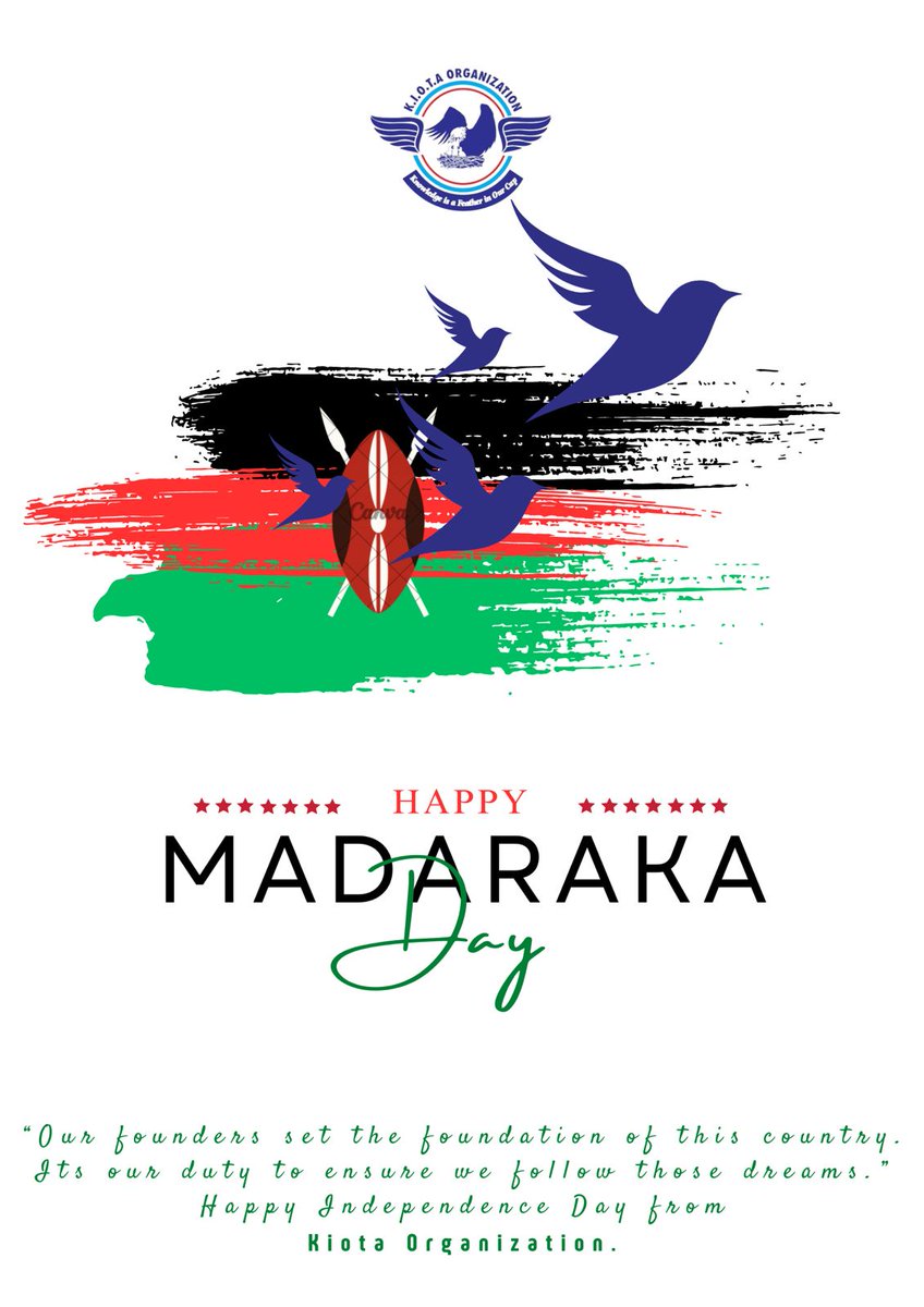 Kiota Organization wishes all Kenyans a joyous Madaraka Day. Let's celebrate our independence, unity, and progress as a proud and strong nation. Happy Madaraka Day!