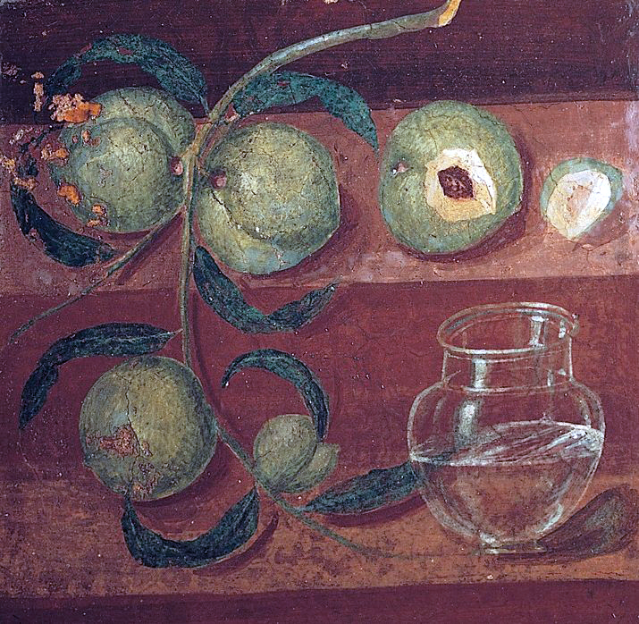 CommozioniA's tweet image. L'ospitalità romana passava anche da queste raffigurazioni di nature morte #xenia, spesso adornavano le stanze dedicate agli ospiti, prefiguravano cibi raffinati che sarebbero stati offerti

Pesche e vaso d'acqua 
Casa dei Cervi #Ercolano
#MANN @pompeii_sites 
Napoli
#1giugno