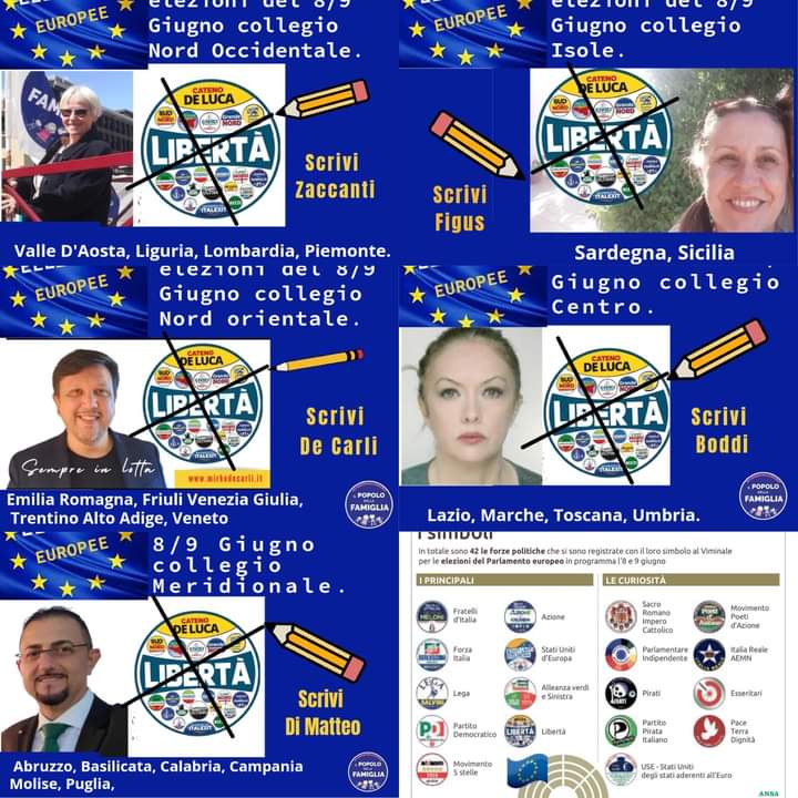 FiorenzaPasini's tweet photo. https://t.co/ummxrohfEy…

@MarioADINOLFI:
"Il #PopolodellaFamiglia v'invita a scegliere la lista #Libertà e a SCRIVERE il nome del candidato del #PdF: 
Cristina ZACCANTI (NordOvest)
Mirko DE CARLI (NordEst)
Maria Verita BODDI (Centro)
Nicola DI MATTEO (Sud)
Barbara FIGUS (Isole https://t.co/rKRJlM1MSu