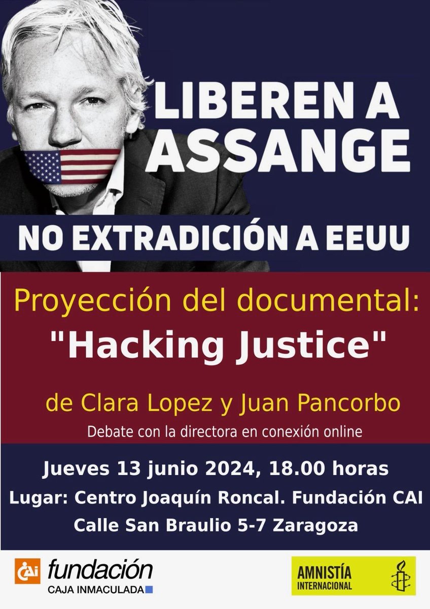 Feliz de proyectar la película en #Zaragoza muy pronto! #Assange #FreeAssange #FreeAssangeNOW