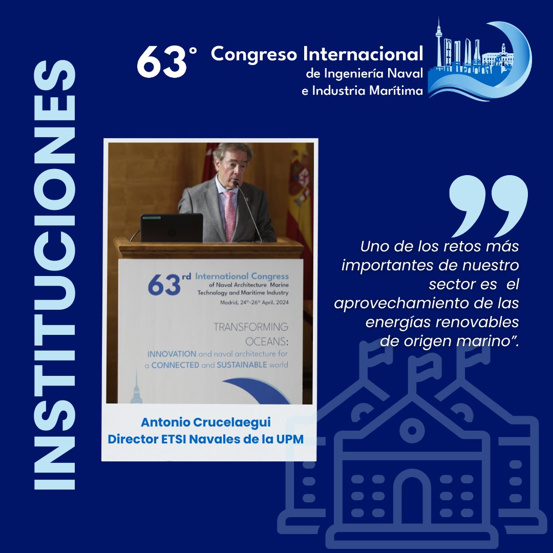 ingnaval's tweet photo. 🔈Highlights del #63CIIN 

🗣️ Antonio Crucelaegui, director de la @ETSIN_Oficial 

🔵 Reto: aprovechamiento de las energías renovables de origen marino

#IngenieriaNaval #IngenierosNavales #AINE https://t.co/G9Yq2kRZul