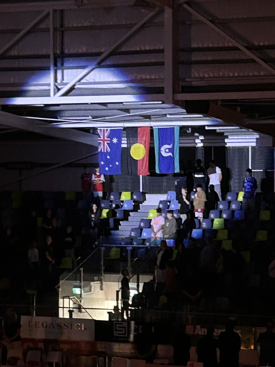 allanjs73's tweet photo. The irony of singing “for we are one and free” while flying three flags #divisive https://t.co/tYFIljoo3s