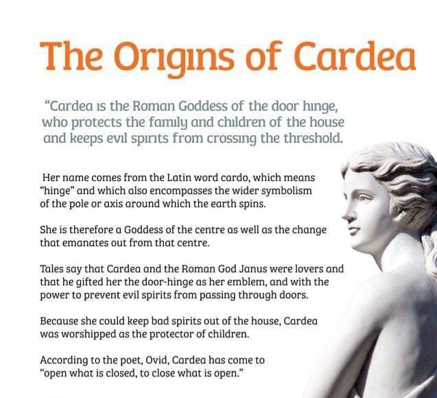 antinousgaygod's tweet photo. 🪷 1 June is the feast of #Cardea, ancient Roman goddess of thresholds, door handles and hinges. Her name comes from cardo, meaning door-pivot. According to Ovid, "her power is to open what is shut; to shut what is open." Without hinges doors would just be slabs of wood, or would not exist at all, and all entrances would be permanently open to anyone or anything. Thus, she protected children against vampires and witches, and was also the benefactress of craftsmen. Hinges can open quietly, or creak to let us know they are being moved. They can make jewellery easier to wear, or boxes more secure or open your lap top or folding phone. They are one of those small domestic things that our lives would be more awkward without. All hail Cardea, may your hinges always swing freely! 🪷