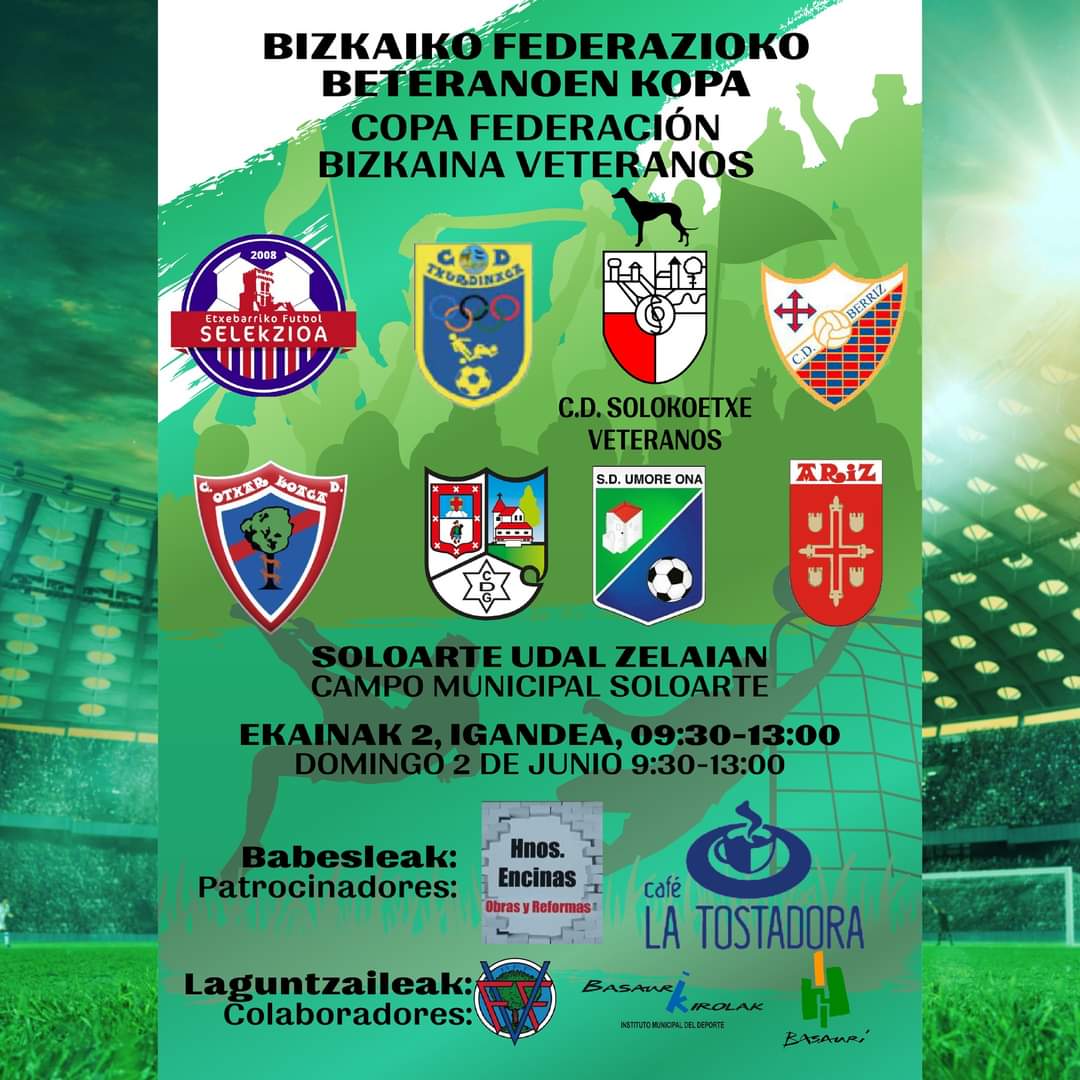 fvf_bff's tweet photo. Mañana domingo día 2 se jugará en el campo de Soloarte de Basauri la Copa Federación Bizkaina de Veteranos mientras que en el campo municipal de Etxebarri se disputará la de Veteranas. Una buena manera de cerrar la competición. Toca disfrutar con deportividad. https://t.co/Yz0TYihkLV