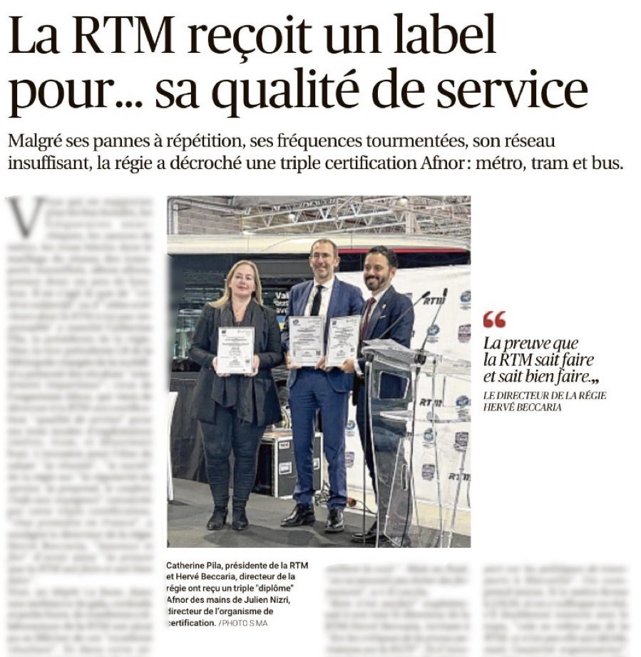 84% de clients satisfaits ! C’est ça la réalité ! N’en déplaise aux ronchons ! La Métropole accélère ! Je remercie et félicite la Présidente @PILACatherine et l’ensemble du personnel de la @RTM_Officiel.