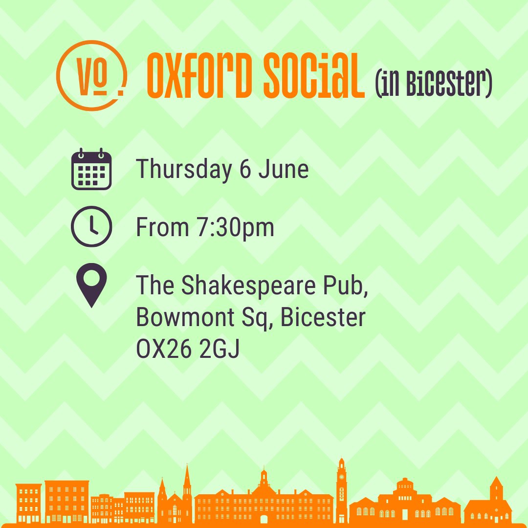 COMING SOON...

in Bicester - The Oxford Voiceover Social

🗓️ Thursday 6 June
⏰ from 7:30pm
📍 The Shakespeare Pub, Bowmont Sq, Bicester OX26 2GJ

More info on our website thevosocial.com/events/