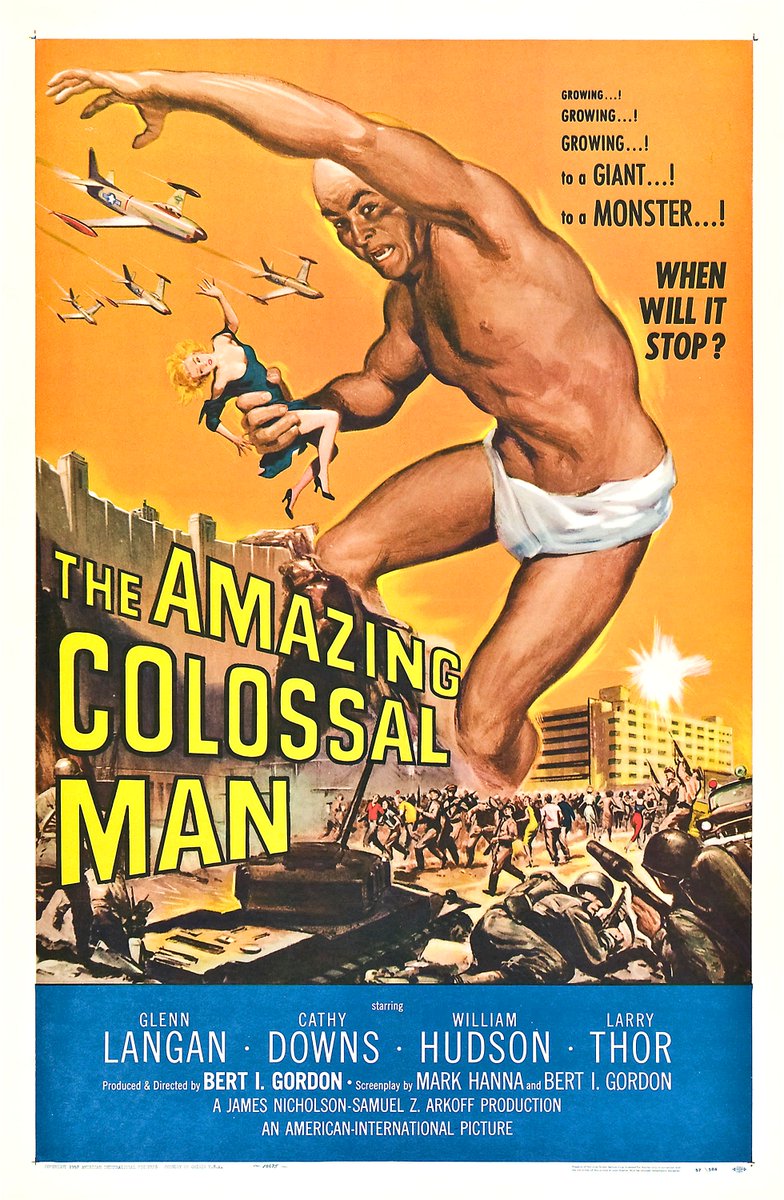 AngusKohm's tweet photo. #FridayNightAtTheHomeDriveIn
The Amazing Colossal Man (1957) by #BertIGordon
w/#GlennLangan #CathyDowns
After sustaining fatal radiation burns, an Army colonel miraculously heals & begins to grow larger.
“Savage Giant on a Blood-Mad Rampage!”
#Horror #SciFi
#NotQuiteClassicCinema https://t.co/mcu1jTycsK