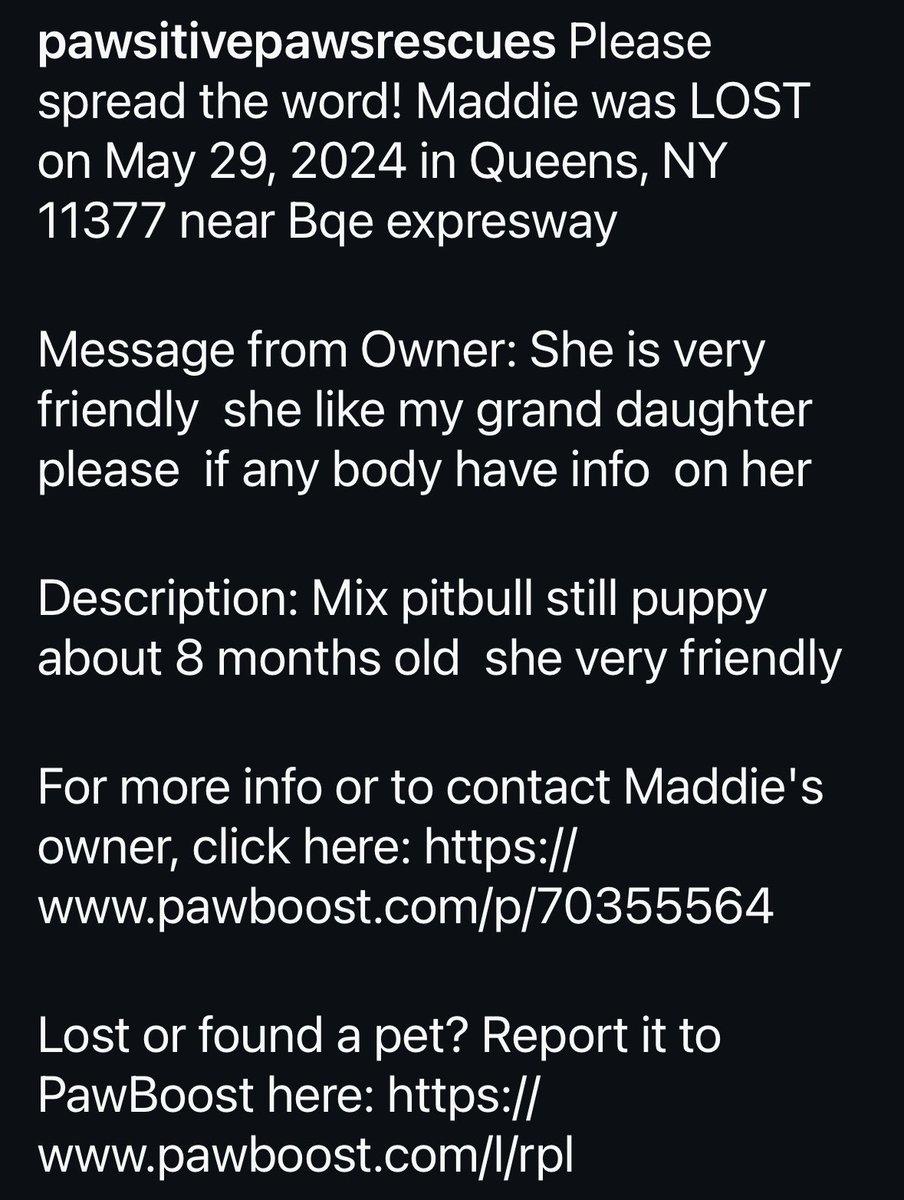 Please <a href="/NYCACC/">Animal Care Centers of NYC</a> <a href="/TAPNYACC/">TAPACC</a> NYC ACC and friends in New York, keep an eye out for poor little Maddie. 8 months old, boroughbred / pittie mix puppy, and lost near the BQE. Hoping she is safely home soon; a very friendly and sweet dog 🙏💙
RT