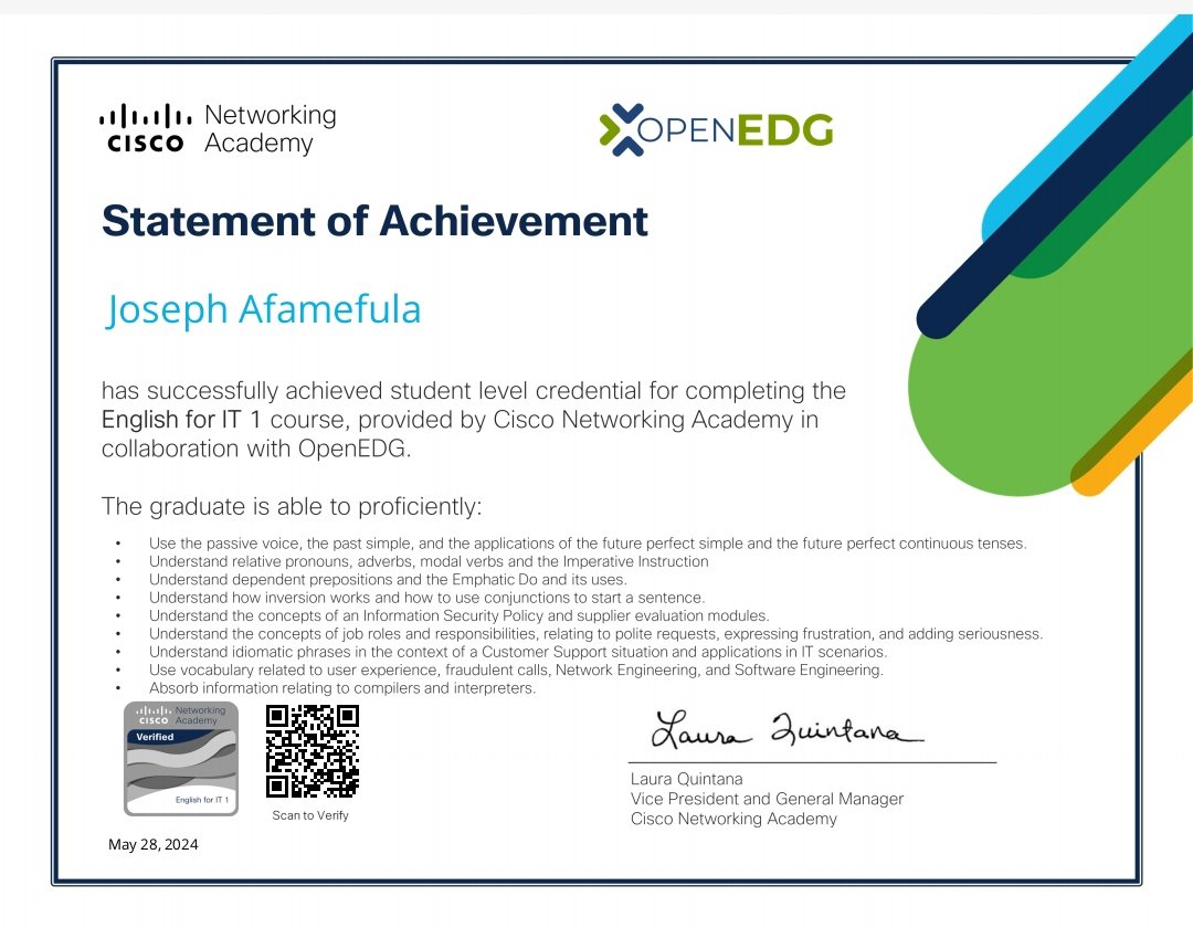 JosephAfamefula's tweet photo. Kudos! FE/23/50479125
I'm delighted to share that I've successfully completed all my @3MTTNigeria Foundational Courses.
I want to express my sincere gratitude to @3MTTNigeria,
#My3MTT, #3MTTLearningJournal #3MTTweekreflection for the incredible opportunity to learn and grow. https://t.co/kLKTfN8gfZ