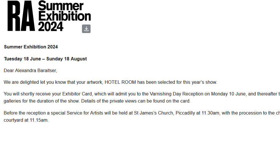 Delighted to have had a painting accepted <a href="/royalacademy/">Royal Academy</a> summer exhibition
<a href="/BeepWales/">Jonathan Powell</a> <a href="/TurpsGallery/">Turps Gallery</a> <a href="/artnews/">ARTnews</a> <a href="/londonartnews/">London Art News</a> <a href="/LondonArtCritic/">Tabish Khan</a> <a href="/KarstenSchubert/">Karsten Schubert London</a> <a href="/AndreaColtman/">andrea coltman</a> <a href="/AndreaWright/">Andrea</a> <a href="/Sid_Motion/">Sid Motion Gallery</a>