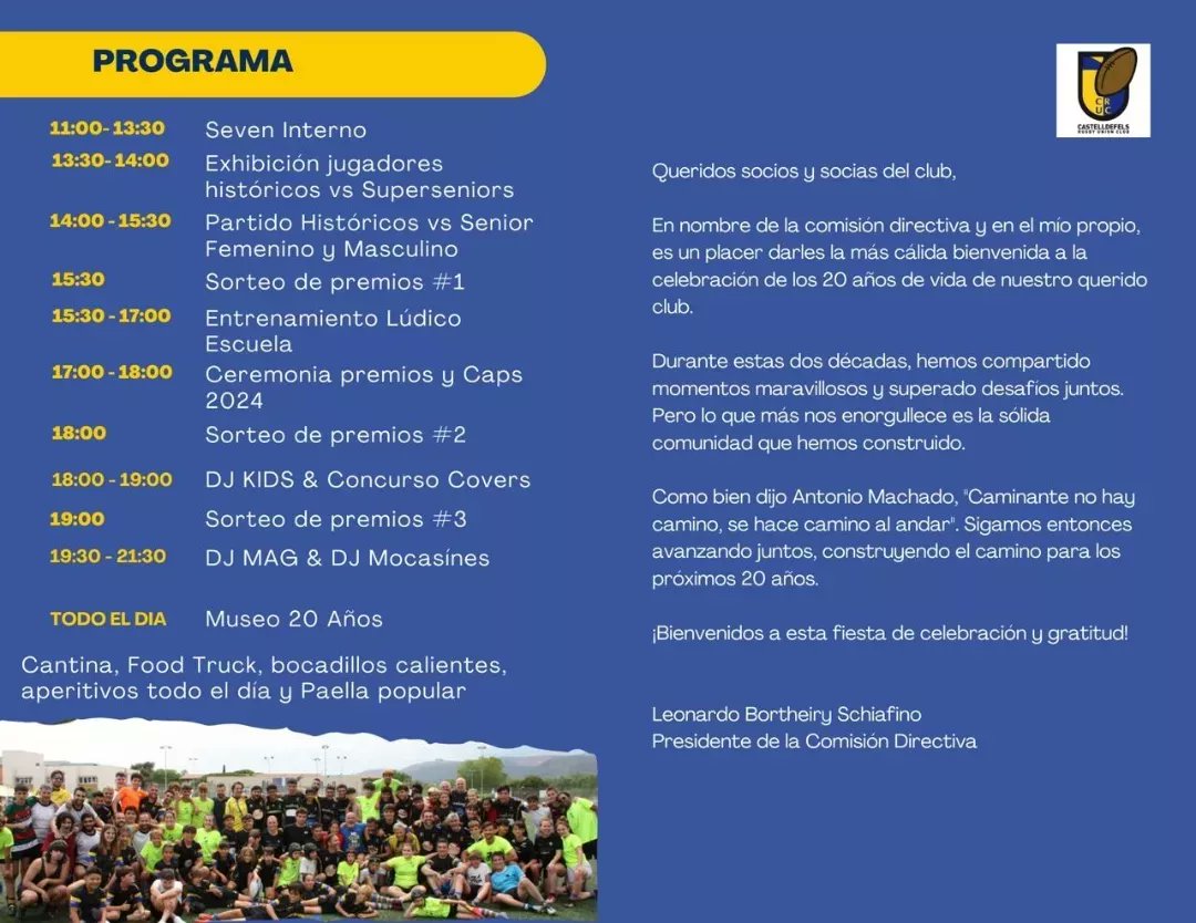 Avui és la festa de tancament de temporada. 🙌🏻
Avui és la festa del 20è aniversari.🥳

Us esperem a tots en el CEM Pitort.