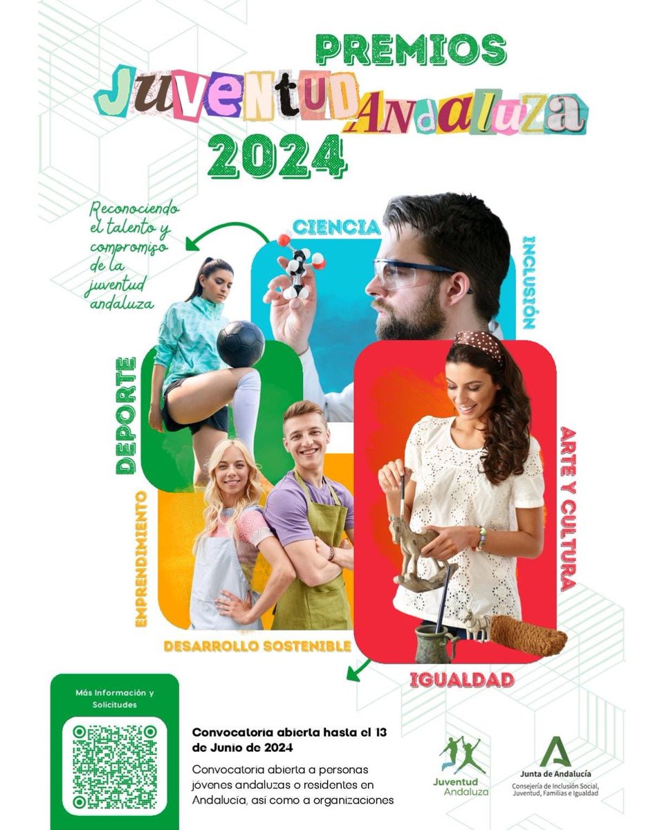 🌟¡Aviso para mujeres jóvenes!🌟

🎉 ¡Ya está en marcha la convocatoria a los Premios Juventud Andaluza 2024! 🏆

Ciencia, deporte, inclusión, sostenibilidad, emprendimiento, arte y cultura... ¡Presenta tu cantidatura antes del día 12!

ℹ️ Convocatoria: lajunta.es/4tthn