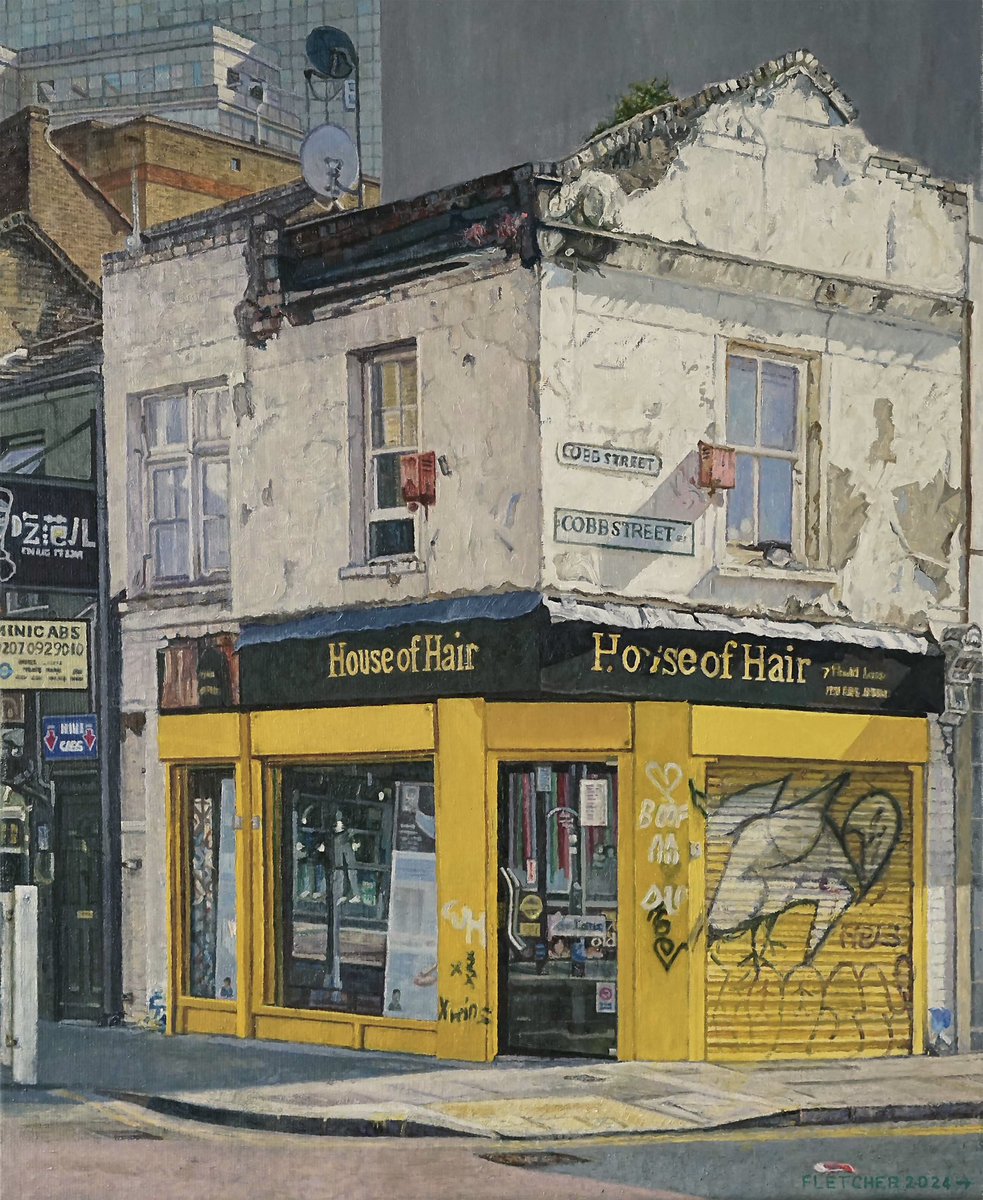 House of Hair, Spitalfields 2024 on show in East @TownhouseWindow June8-30. To see all paintings go to townhousespitalfields.com @GrimArtGroup @PaintingsLondon @JohnConstableRA @thegentleauthor @ahistoryinart @BowArts @GuildhallArt @TimeOutLondon @nytimes