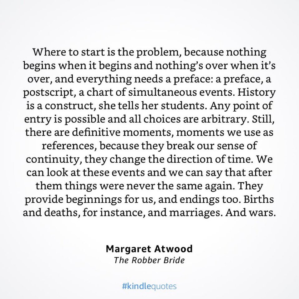 Many coaching conversations I have open with “I don’t know where to begin”. But begin we do, somewhere. And usually end up with a new understanding of that point of entry. Love having stumbled over this <a href="/MargaretAtwood/">Margaret E Atwood</a> quote via <a href="/changeresearch/">Prof Joanne Murphy</a>