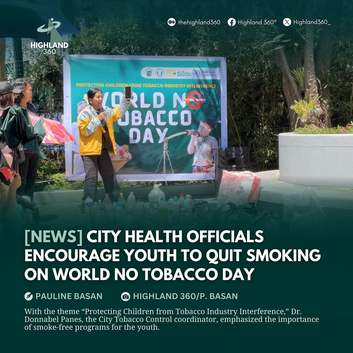 highland360_'s tweet photo. WORLD NO TOBACCO DAY 

“This year's observance of World No Tobacco Day, we would like to focus on addressing the rising use of tobacco and e-cigarettes among young people in the city especially that the increase in vaping rate has out phased the traditional tobacco use,” 

(1/2) https://t.co/xn5L7NzFwa
