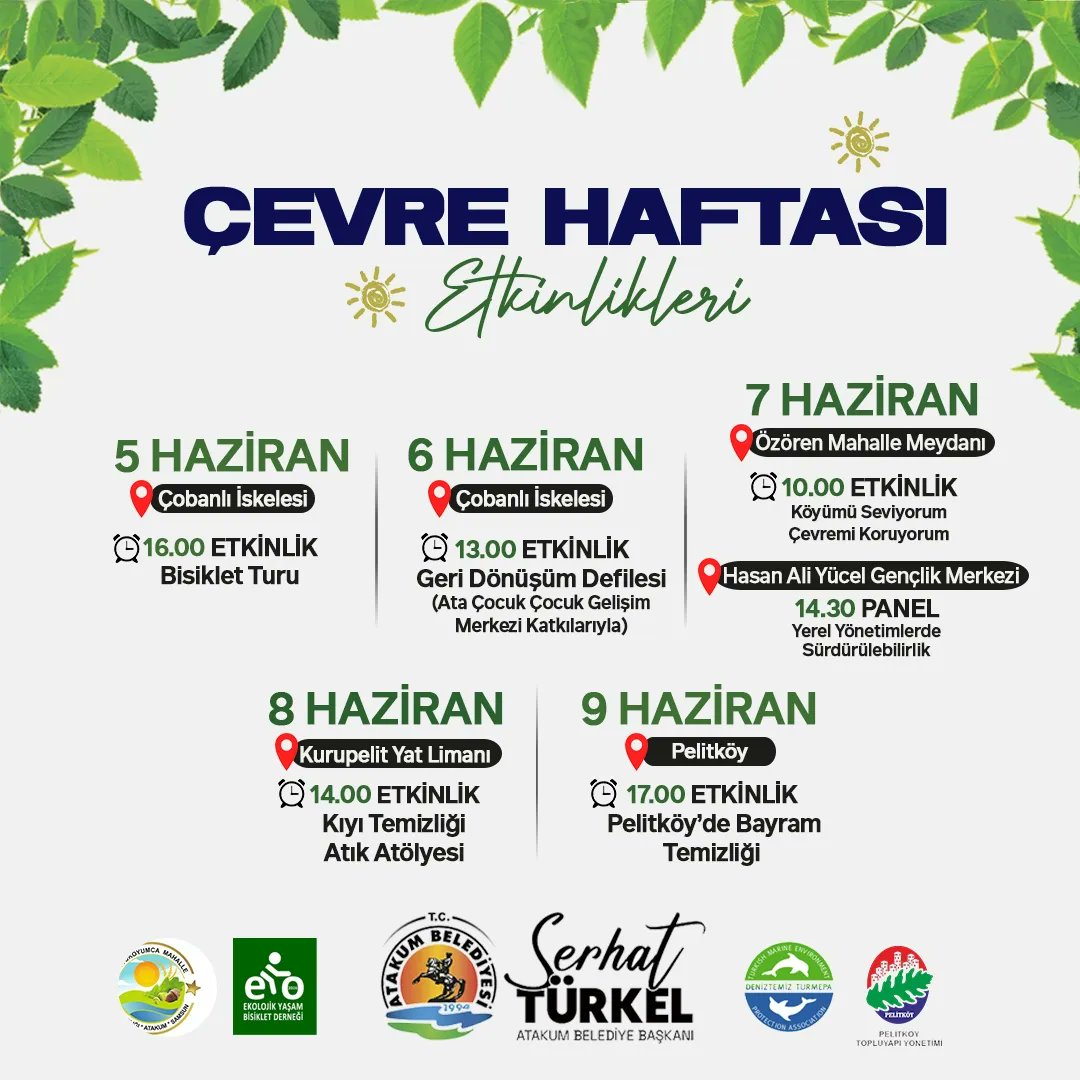 atakumbeltr's tweet photo. Çevre Haftası nedeniyle 5-9 Haziran tarihleri arasında gerçekleştirileceğimiz etkinliklerimize tüm halkımızı bekliyoruz. ♻️ https://t.co/NIiAwI55SY