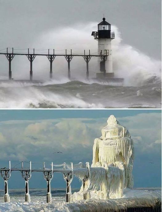 A lighthouse in St Joseph (Michigan), before after major ice storm.
📷by: Kevin Povenz & John Mccormick