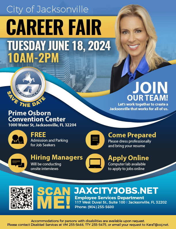 Job seekers - We're looking for you 🏢 Our FREE Career Fair on 6/18 is a great opportunity to join the COJ team. Bring your resumes and dress to impress at the @PrimeOsbornJax where hiring managers will be on site conducting interviews. Get started here: jacksonville.gov/departments/em…